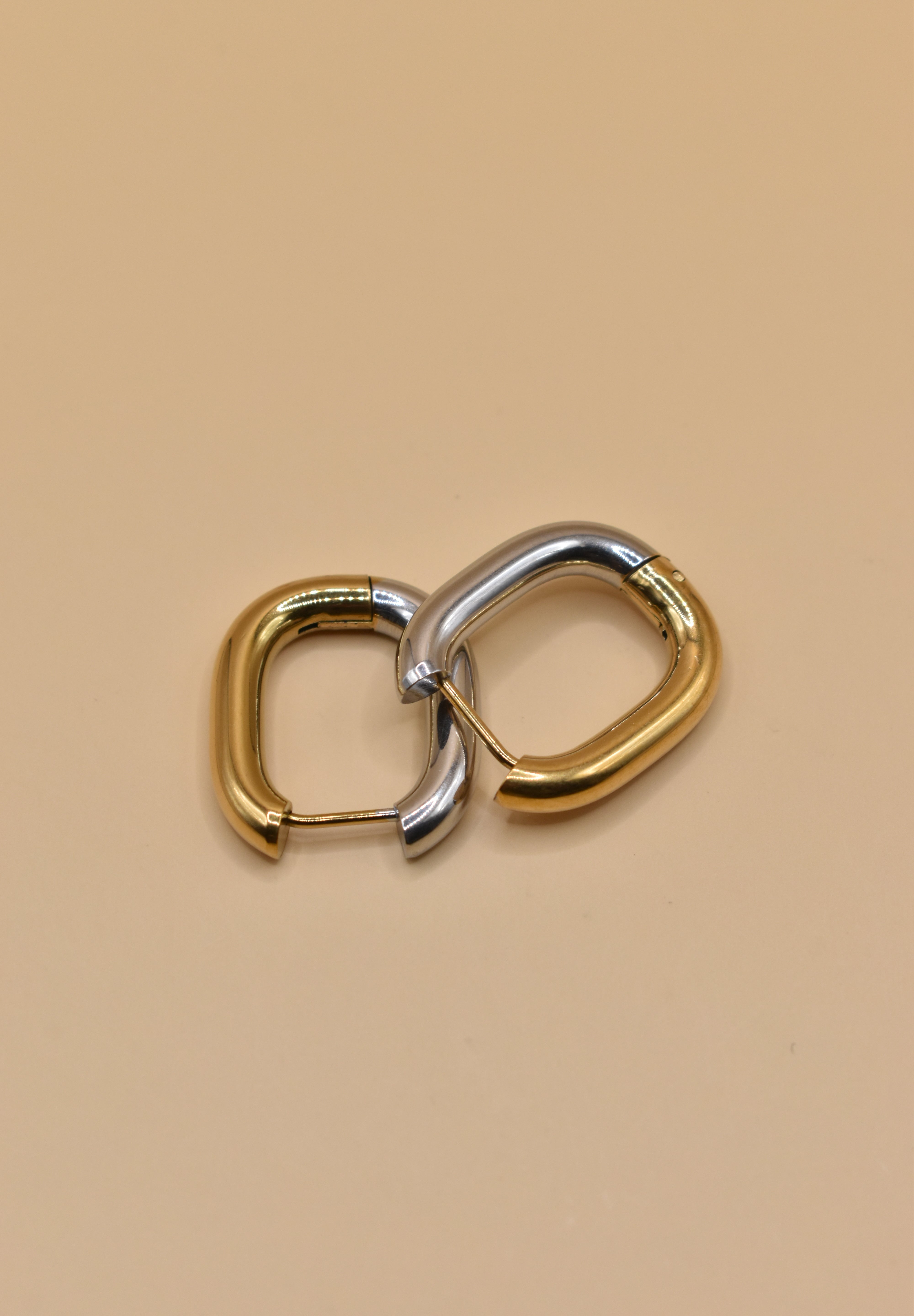 Mixed metal U hoop stud earrings for sensitive ears