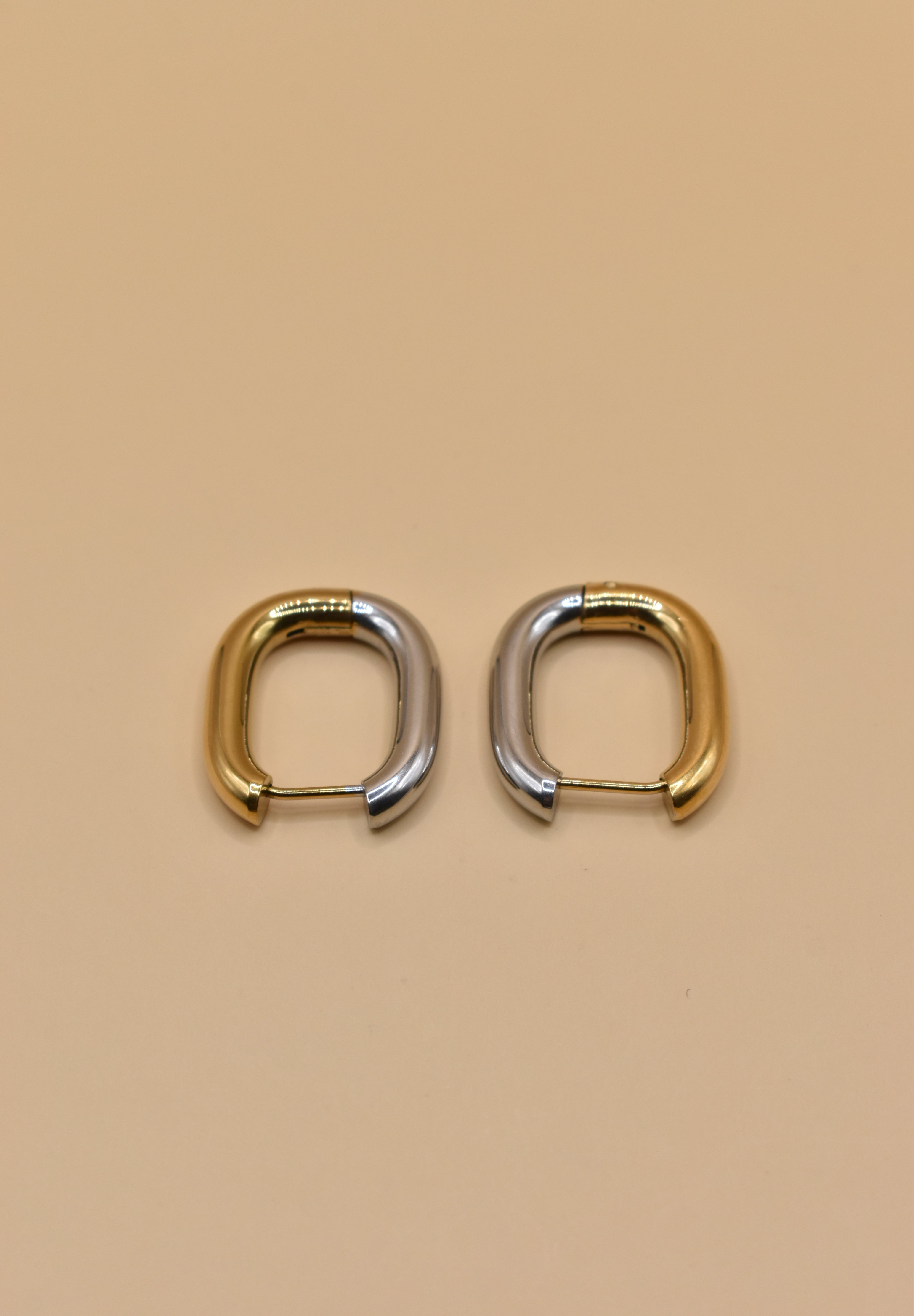 Mixed metal U hoop stud earrings for sensitive ears