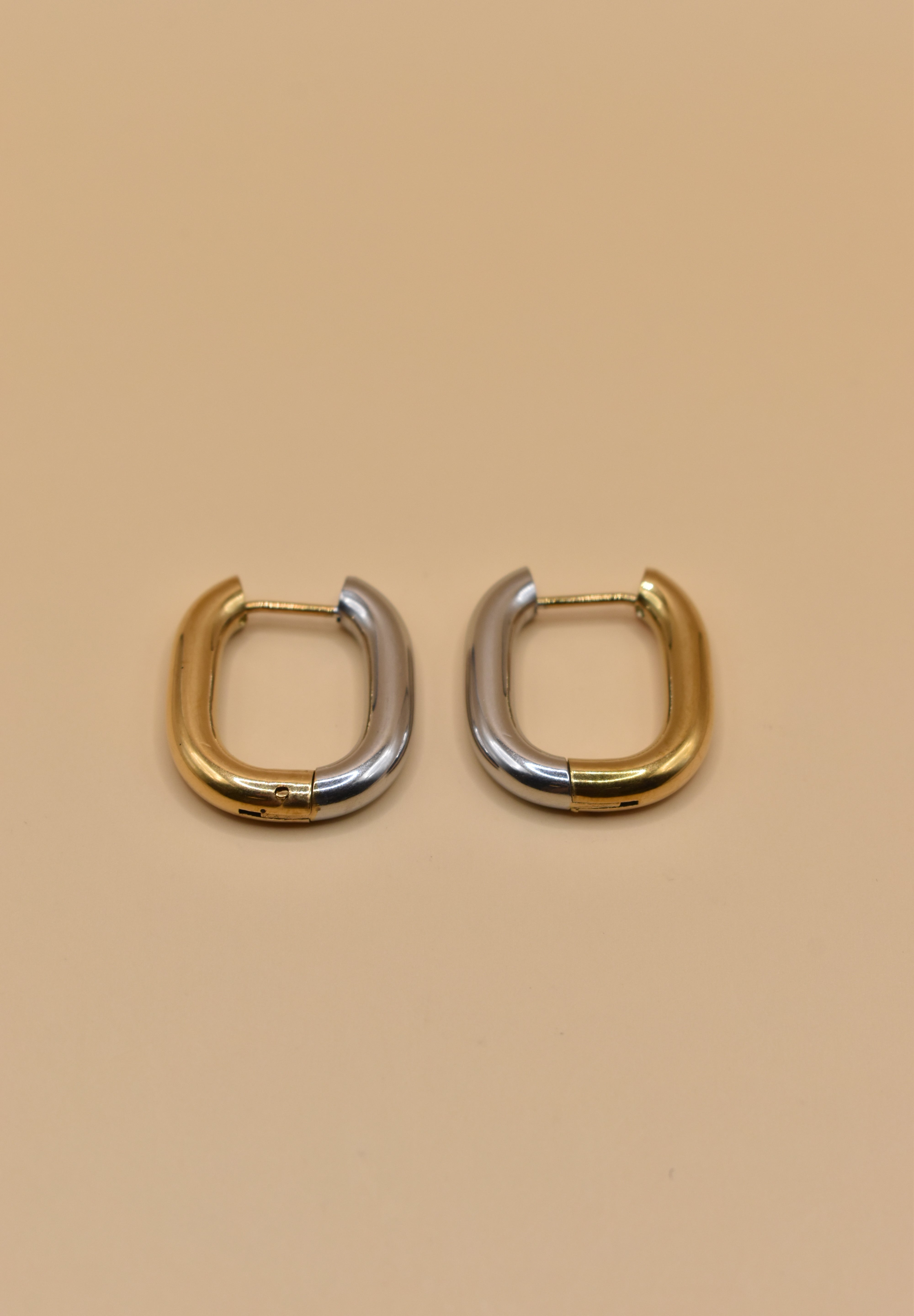 Mixed metal U hoop stud earrings for sensitive ears