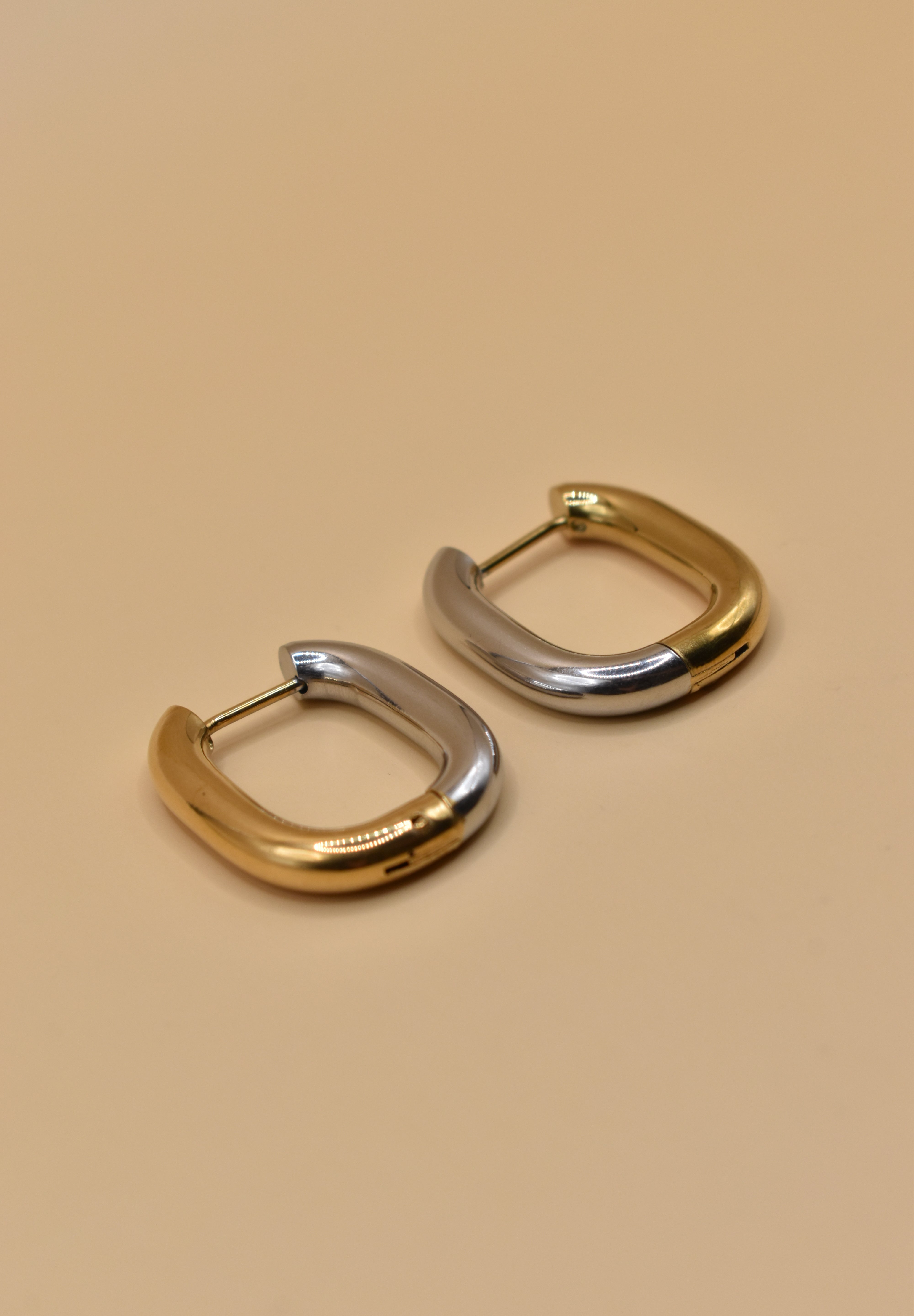 Mixed metal U hoop stud earrings for sensitive ears