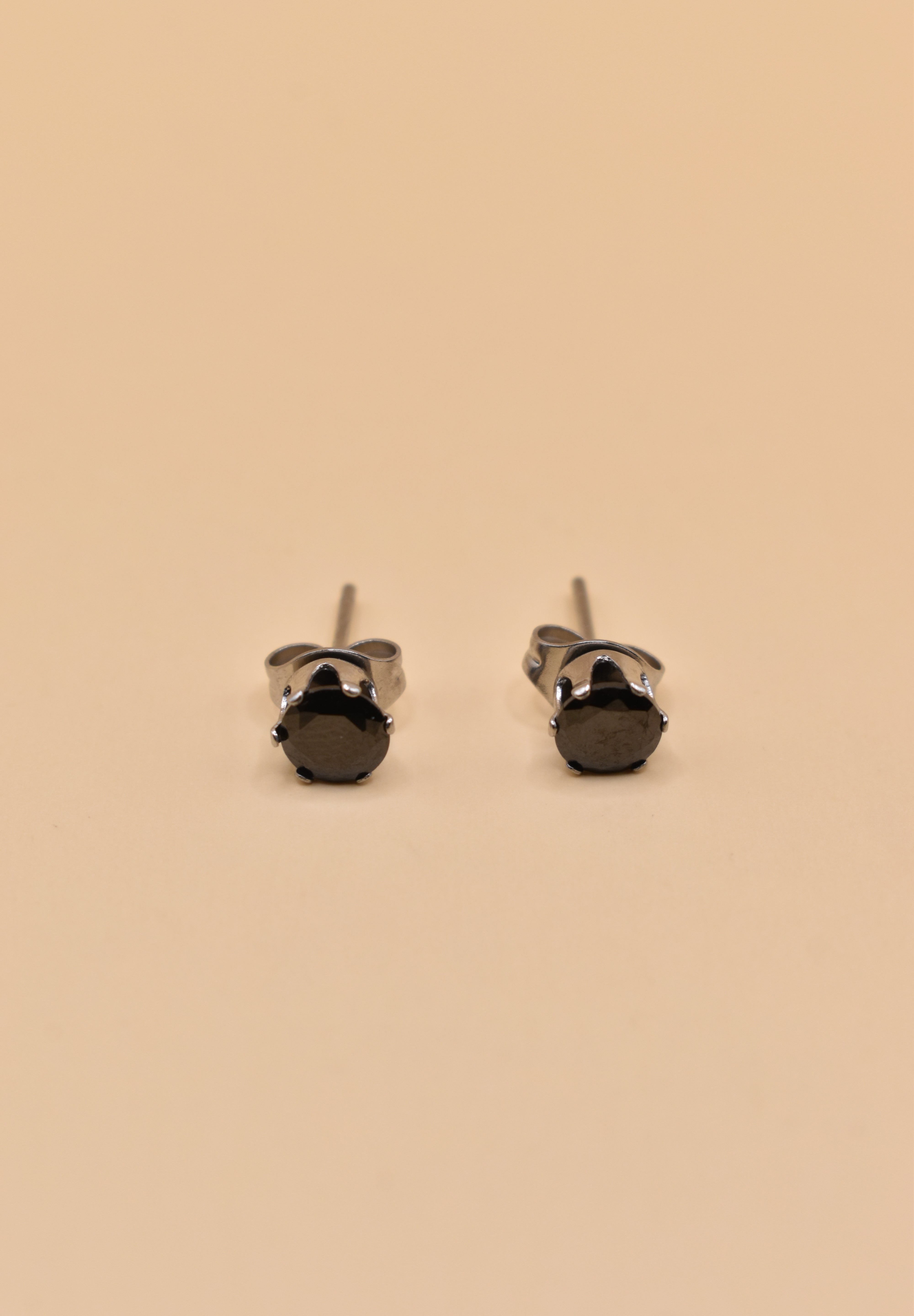 Black CZ stud earrings stainless steel with round stone