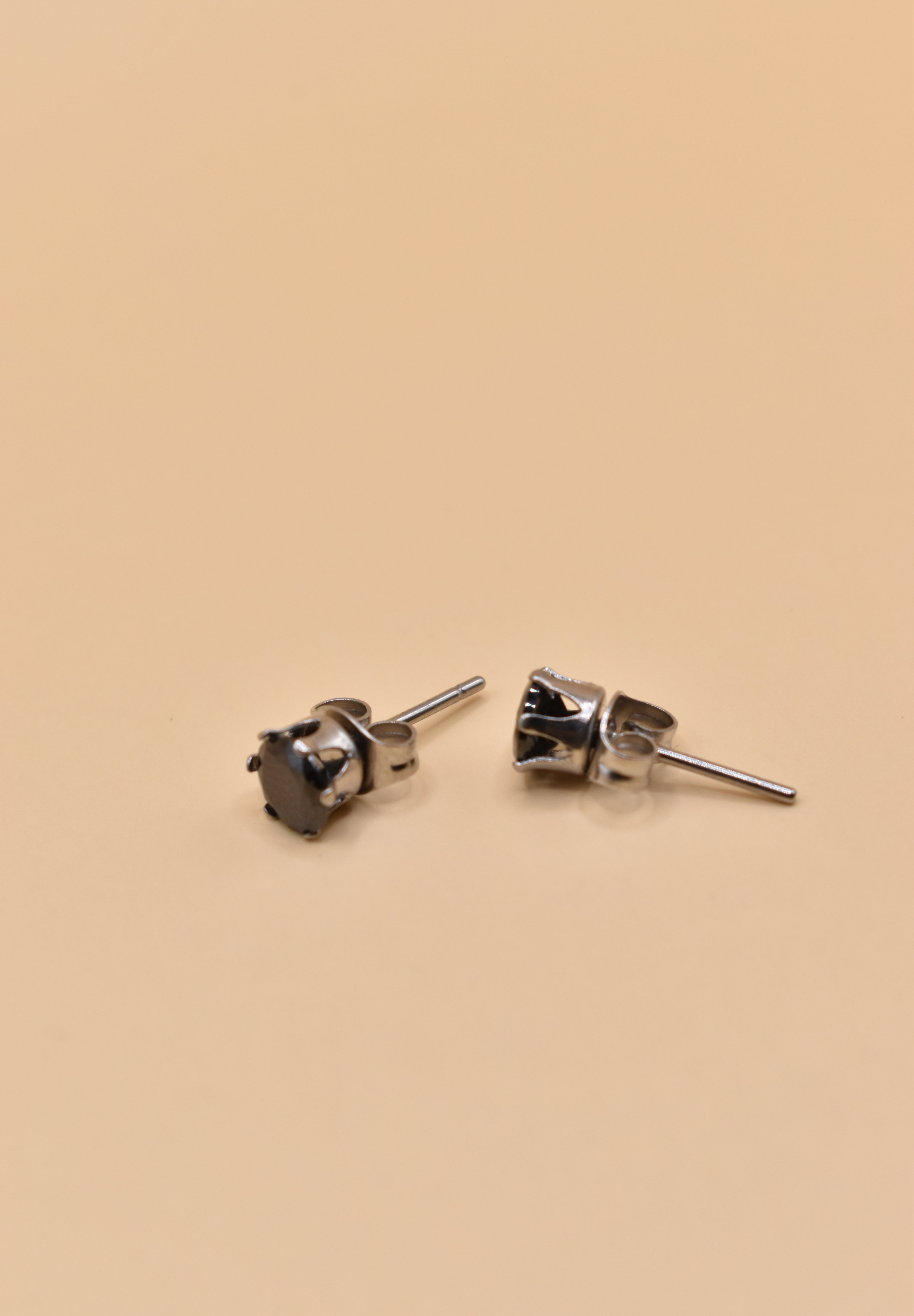 Black CZ stud earrings stainless steel with round stone
