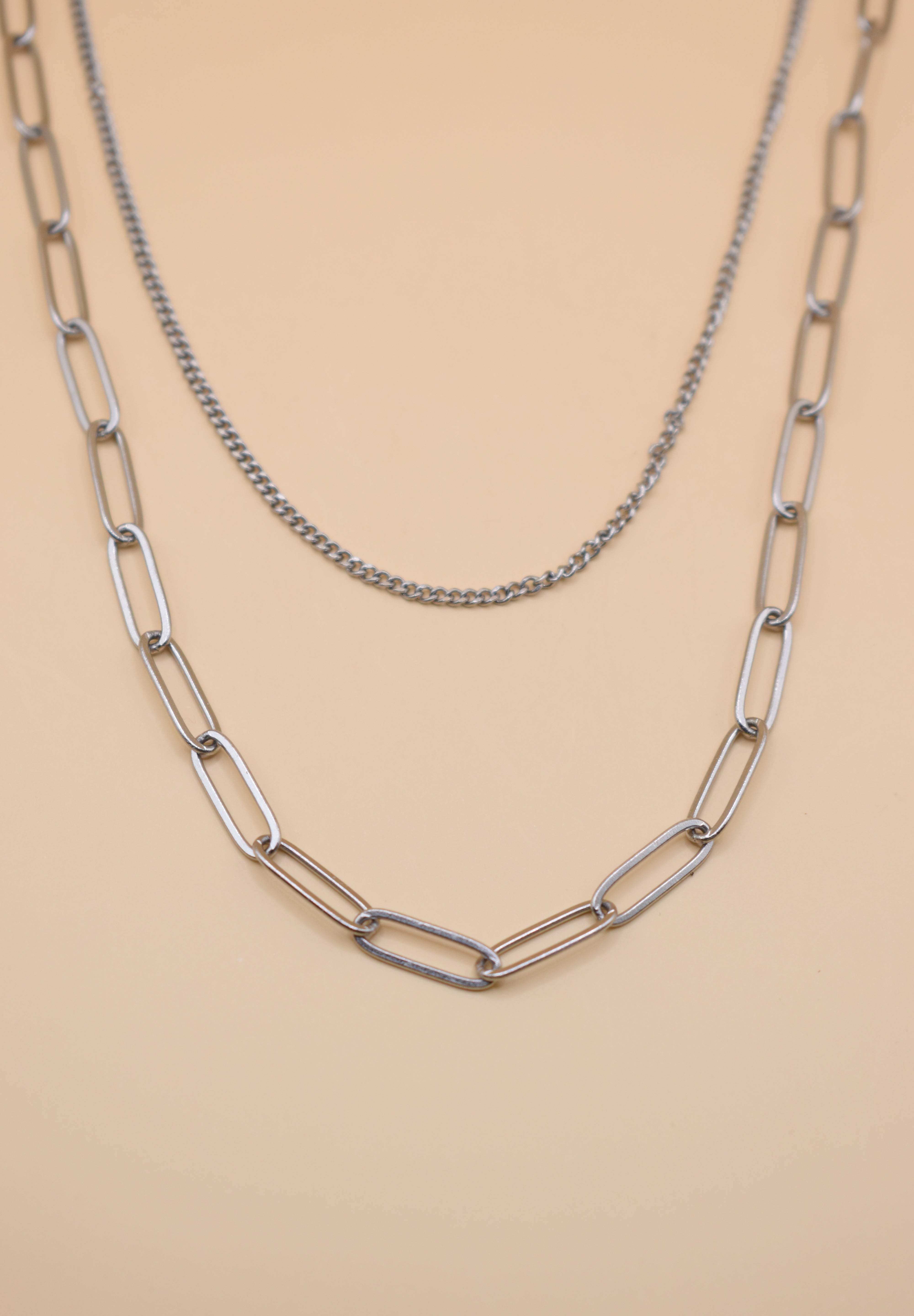Dainty gold layered paperclip and curb chain necklace
