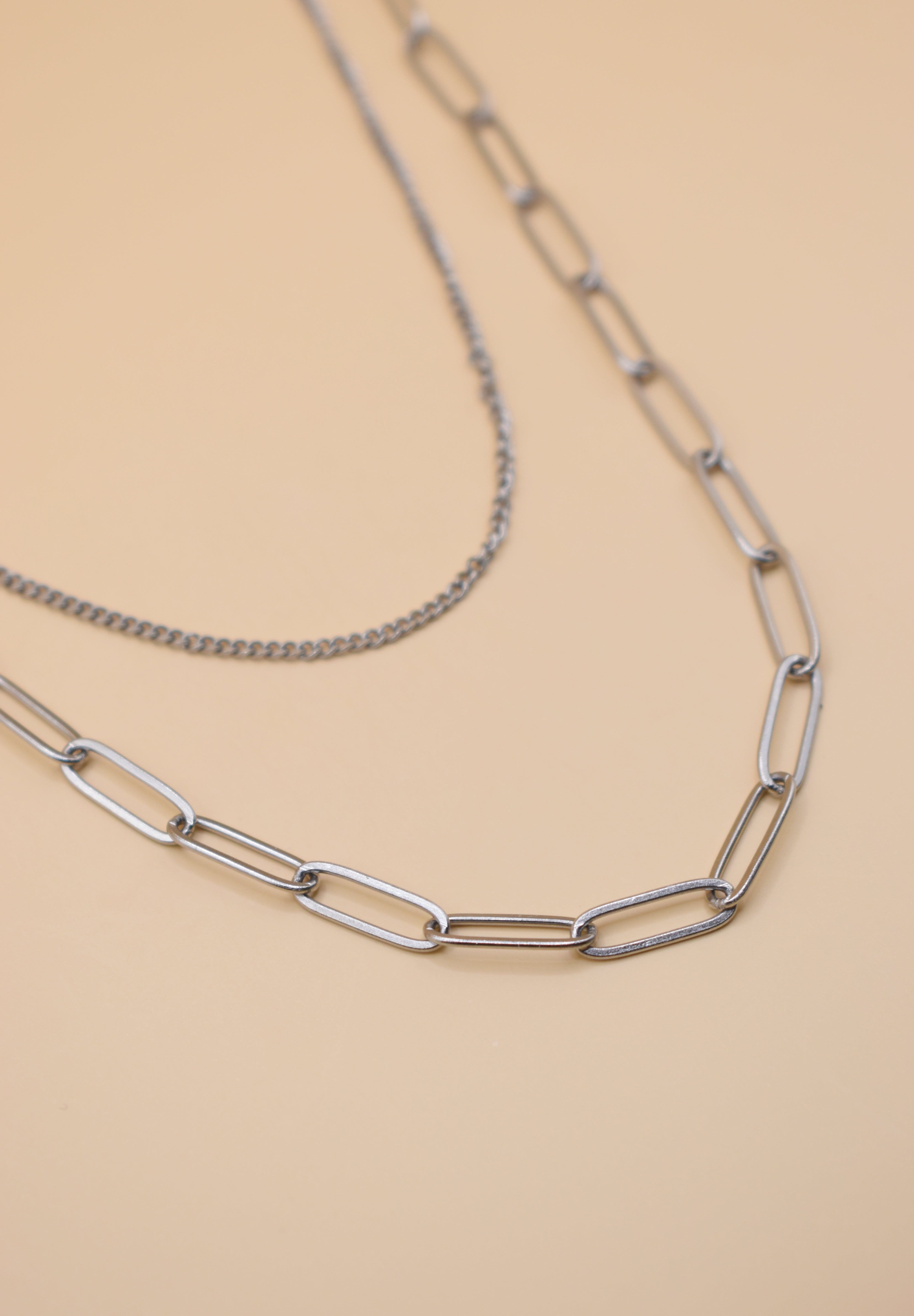 Dainty gold layered paperclip and curb chain necklace