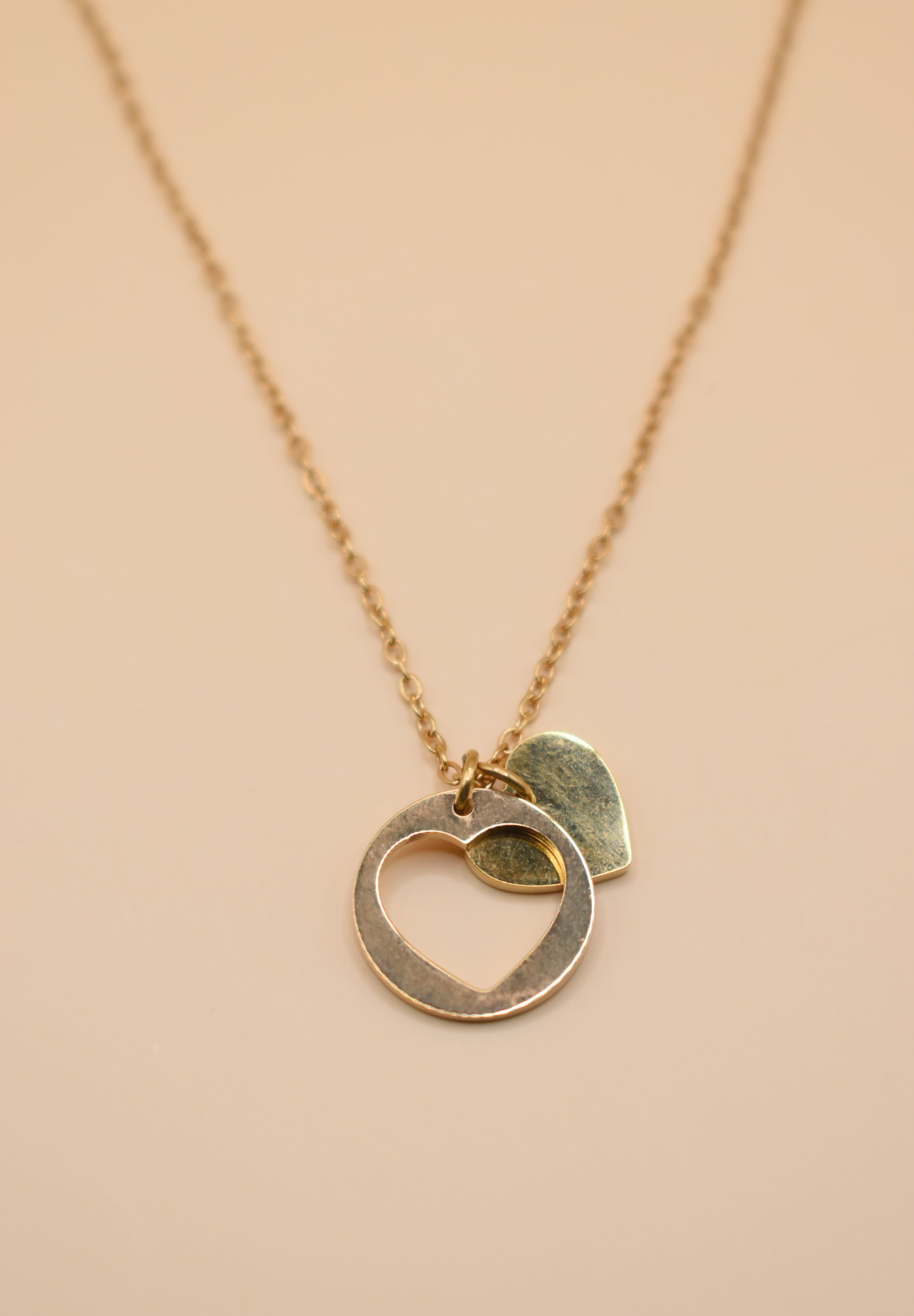 Gold heart necklace with adjustable 18K stainless steel chain