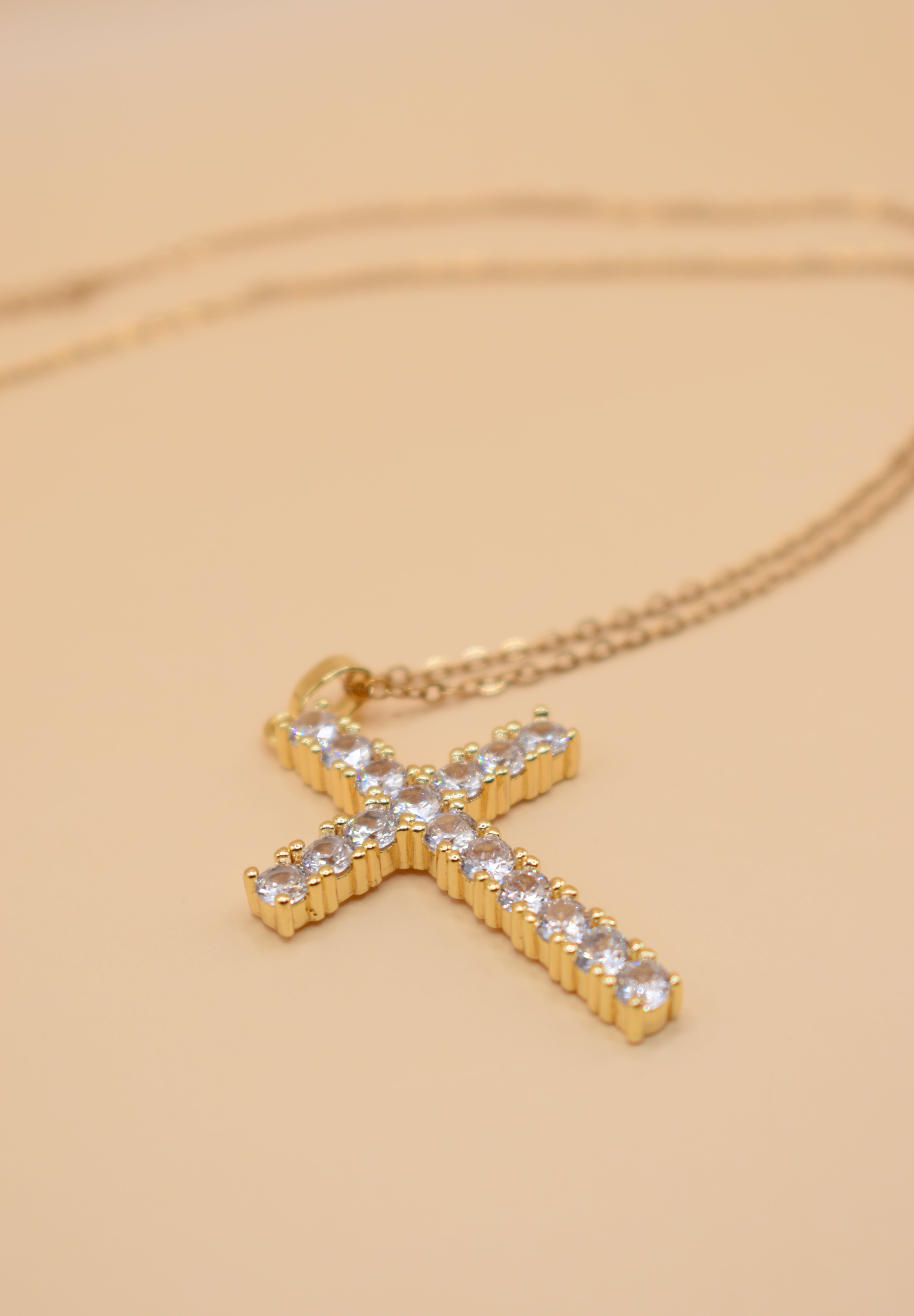 Gold cross necklace with cubic zirconia CZ pendant