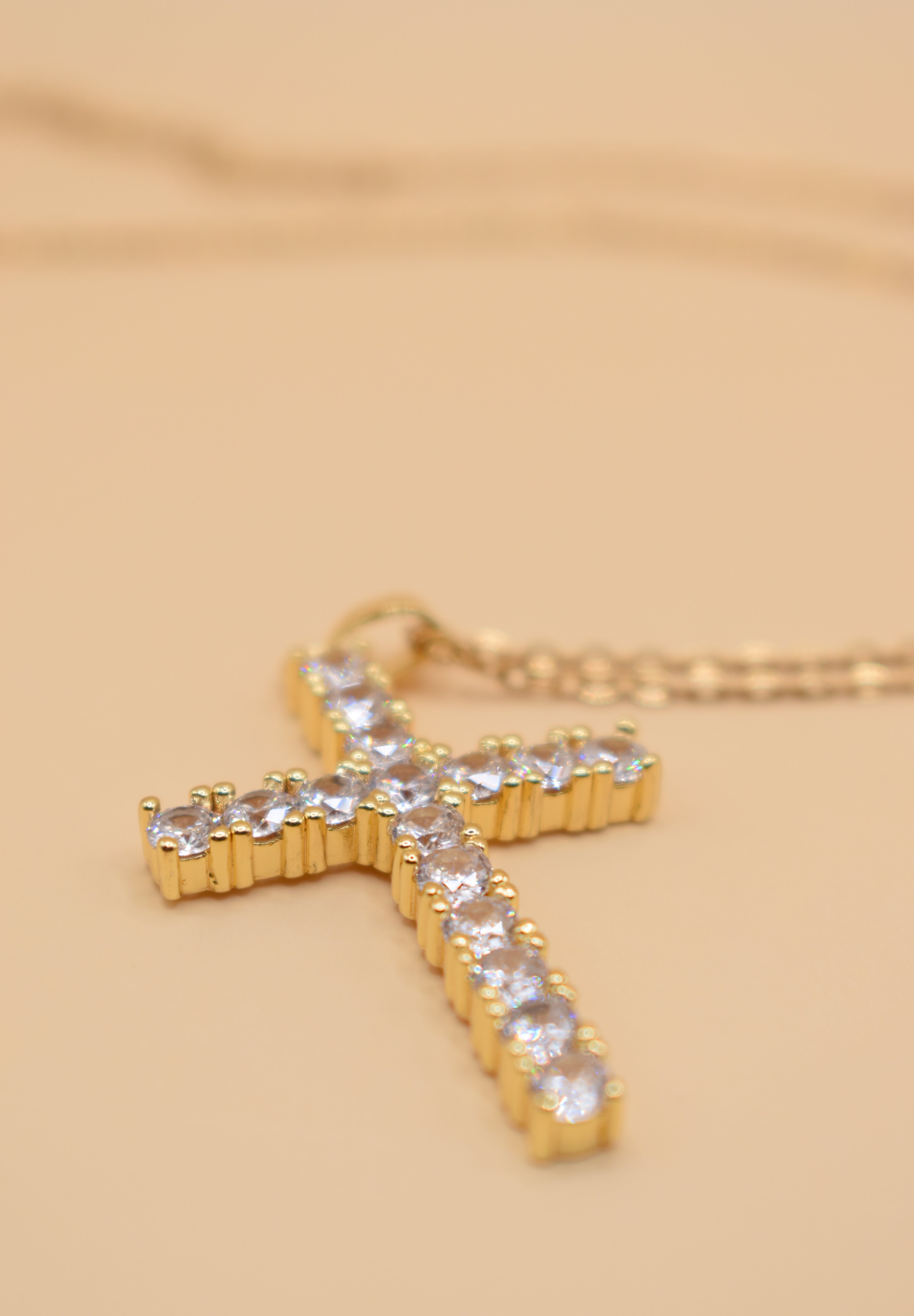 Gold cross necklace with cubic zirconia CZ pendant