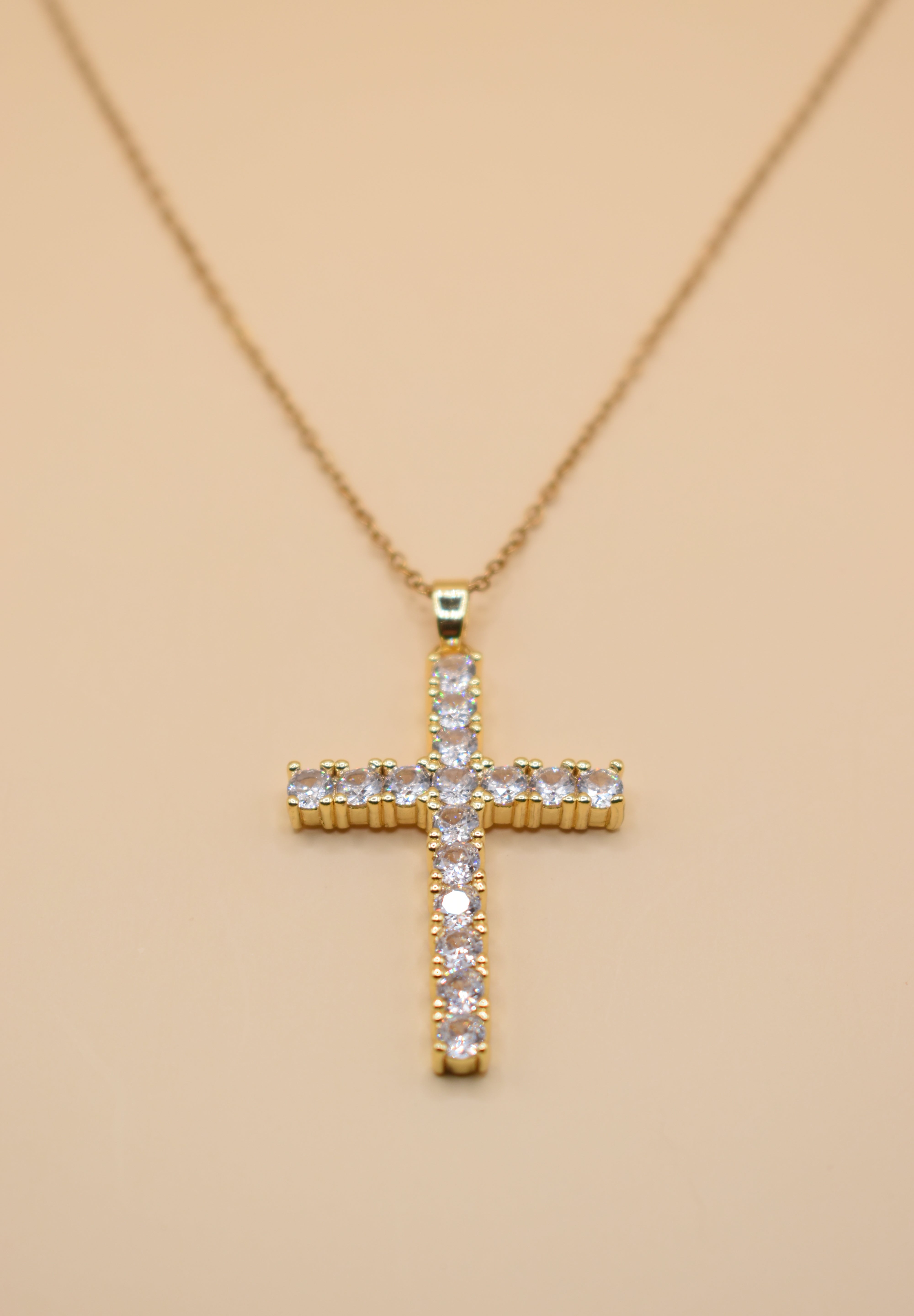 Gold cross necklace with cubic zirconia CZ pendant
