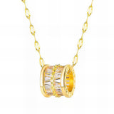 18K Gold Plated Stainless Steel Necklace with CZ Cylinder Pendant