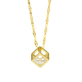 18K Gold Plated Stainless Steel Necklace with CZ Inserted Cube Pendant