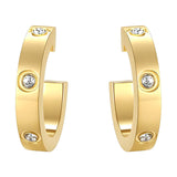 18K Gold Plated Stainless Steel Stud 3/4 Round CZ Inserted Earrings