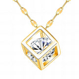 18K Gold Plated Stainless Steel Necklace with CZ Inserted Cube Pendant