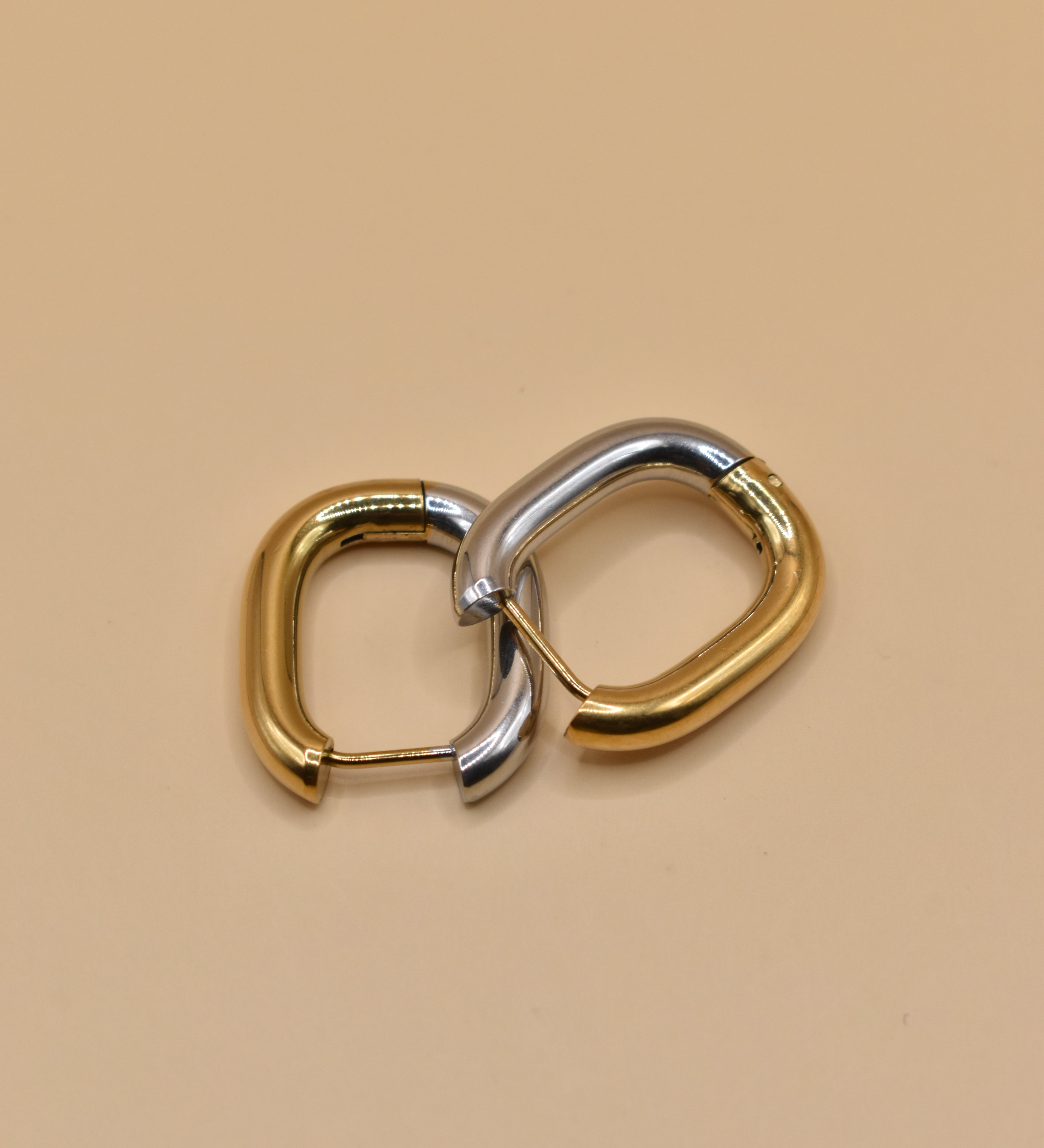Mixed metal U hoop stud earrings for sensitive ears