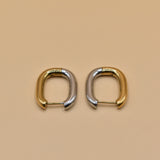 Mixed metal U hoop stud earrings for sensitive ears