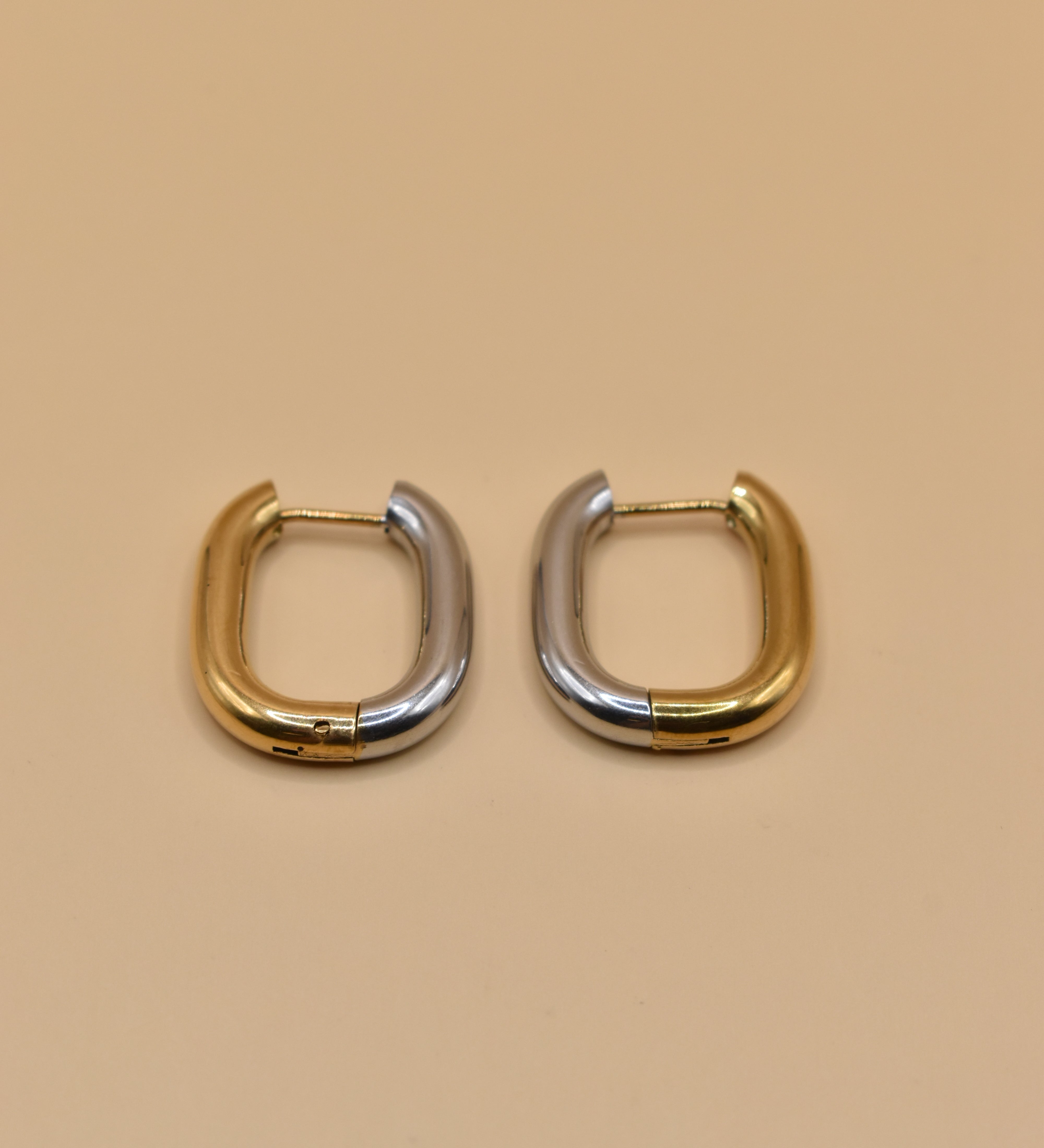 Mixed metal U hoop stud earrings for sensitive ears