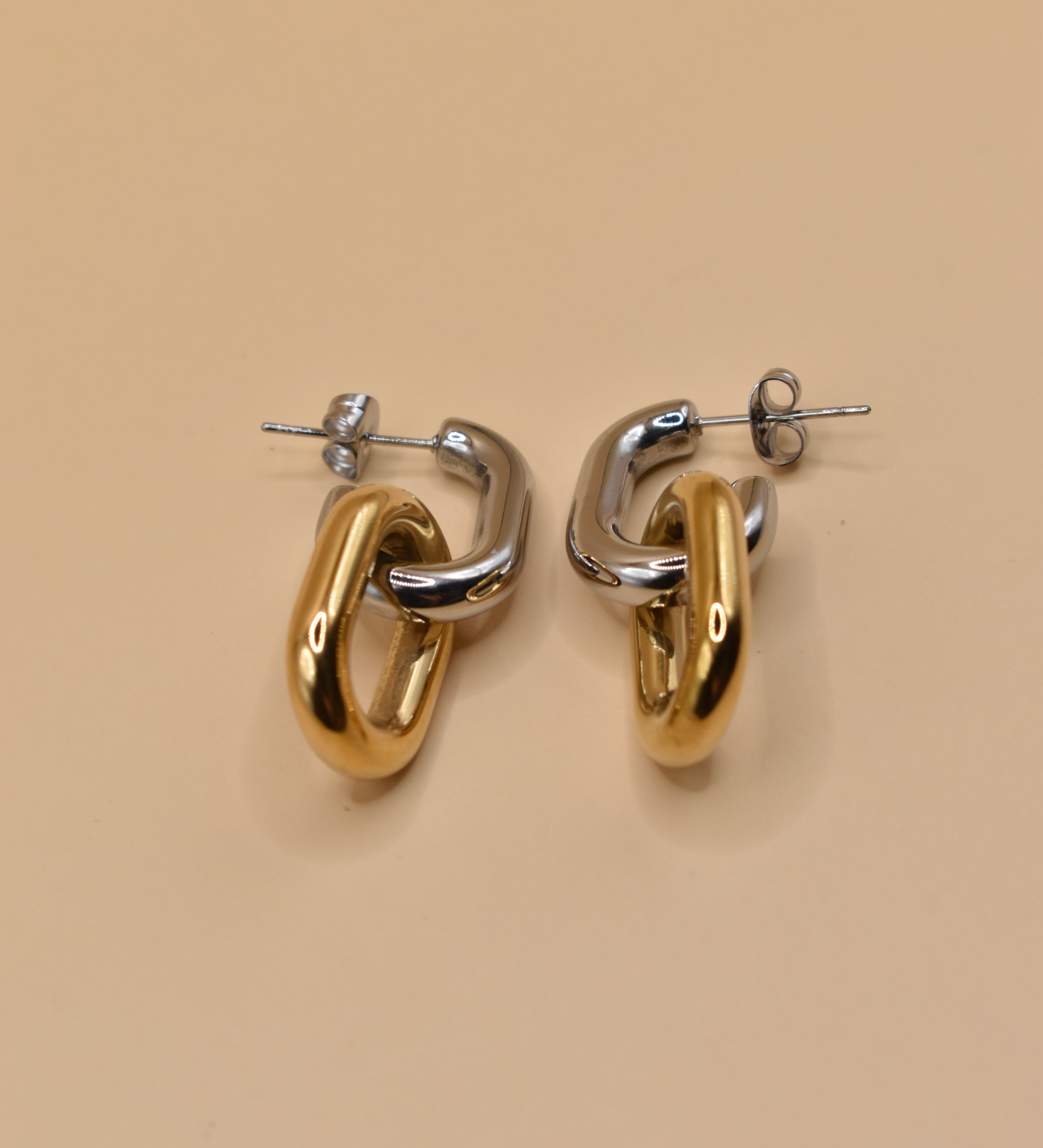 Mixed metal geometric stud earrings for sensitive ears