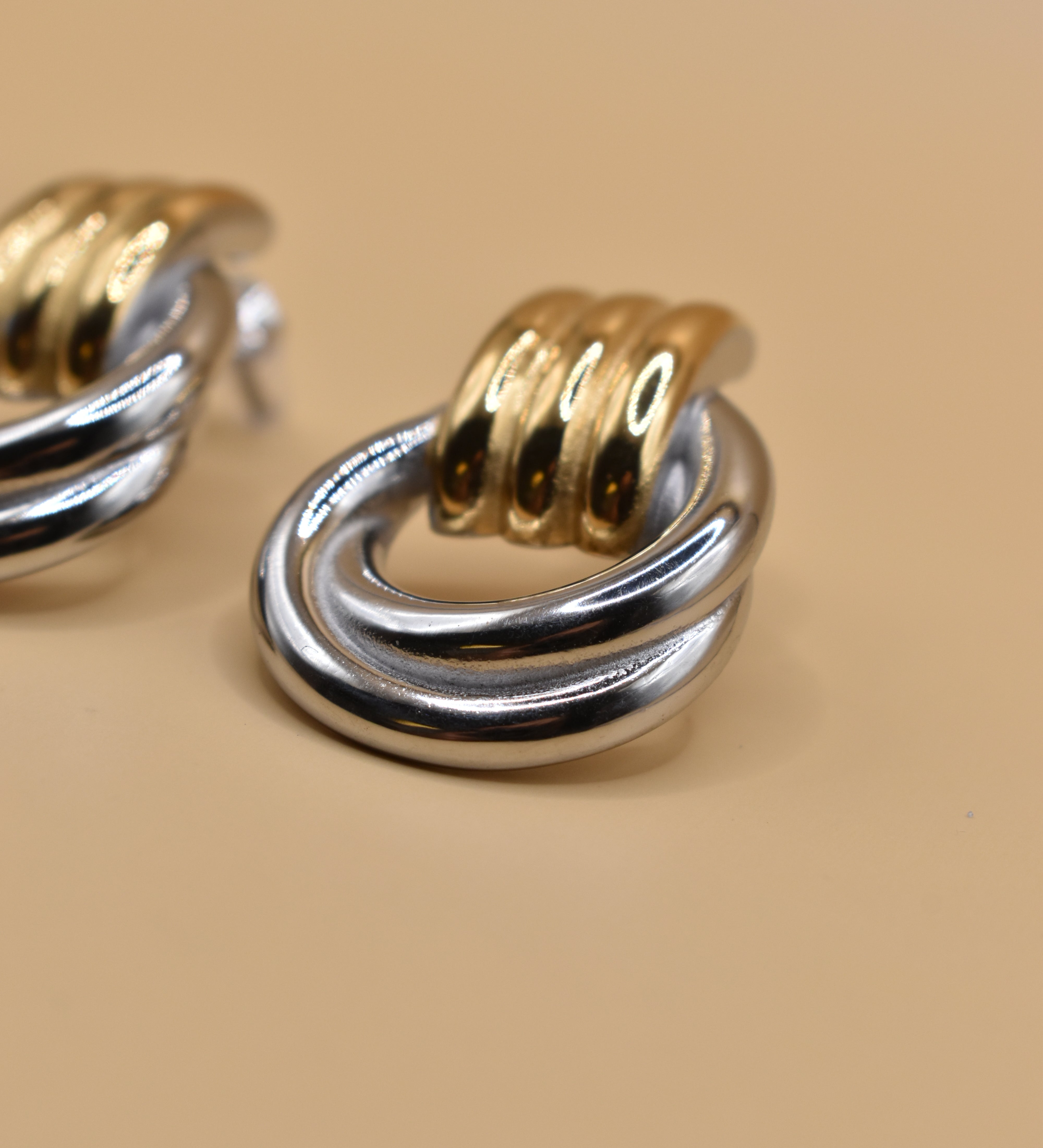 Mixed metal geometric hypoallergenic stud earrings