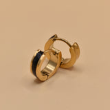 Circle charm enamel huggies earrings with smooth gold clasp