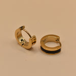 Circle charm enamel huggies earrings with smooth gold clasp