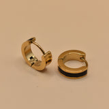 Circle charm enamel huggies earrings with smooth gold clasp