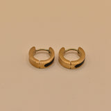 Circle charm enamel huggies earrings with smooth gold clasp