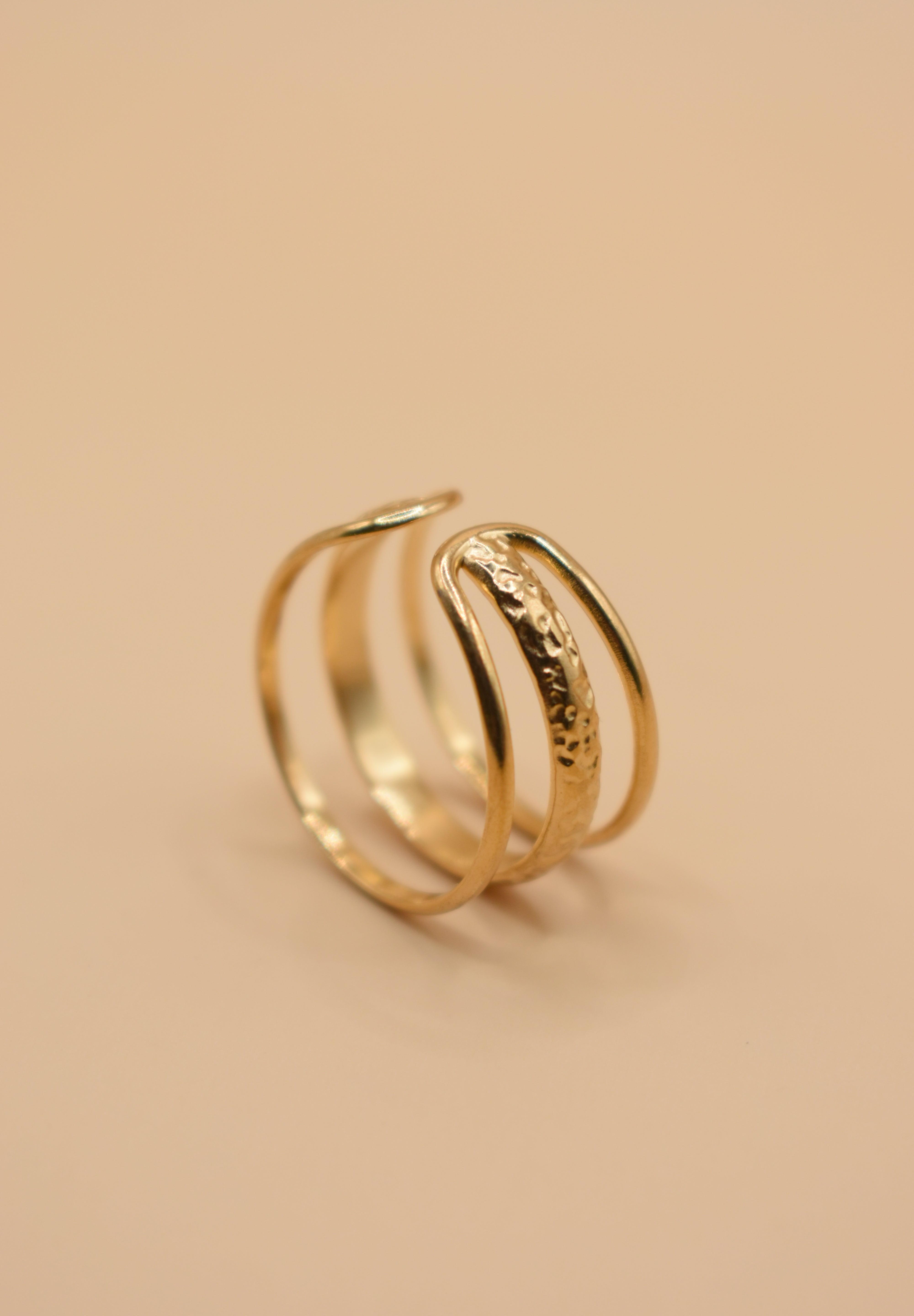 Adjustable gold plated 3 rows ring for everyday wear