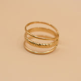 Adjustable gold plated 3 rows ring for everyday wear