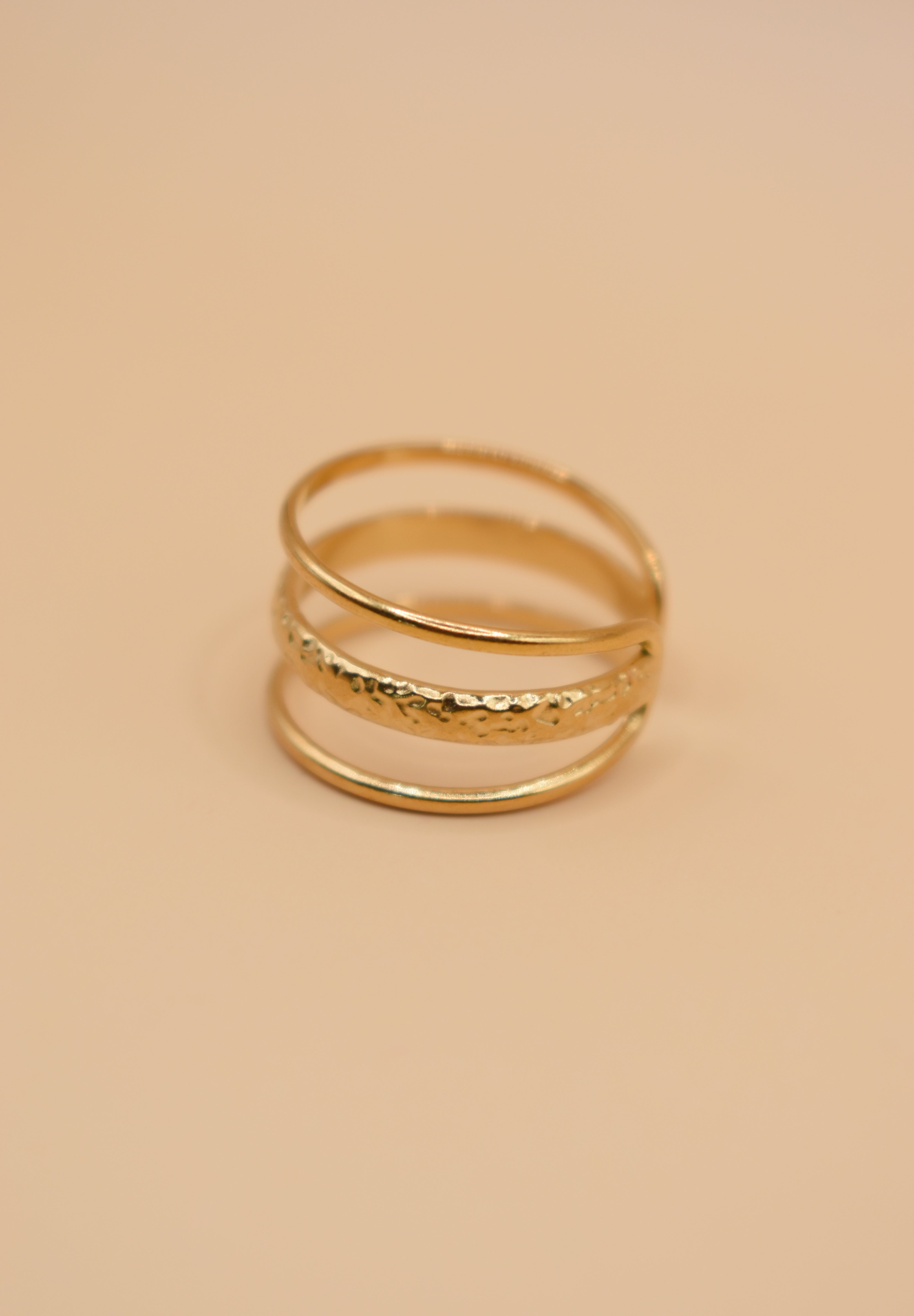 Adjustable gold plated 3 rows ring for everyday wear