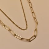 Dainty gold layered paperclip and curb chain necklace