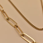 Dainty gold layered paperclip and curb chain necklace