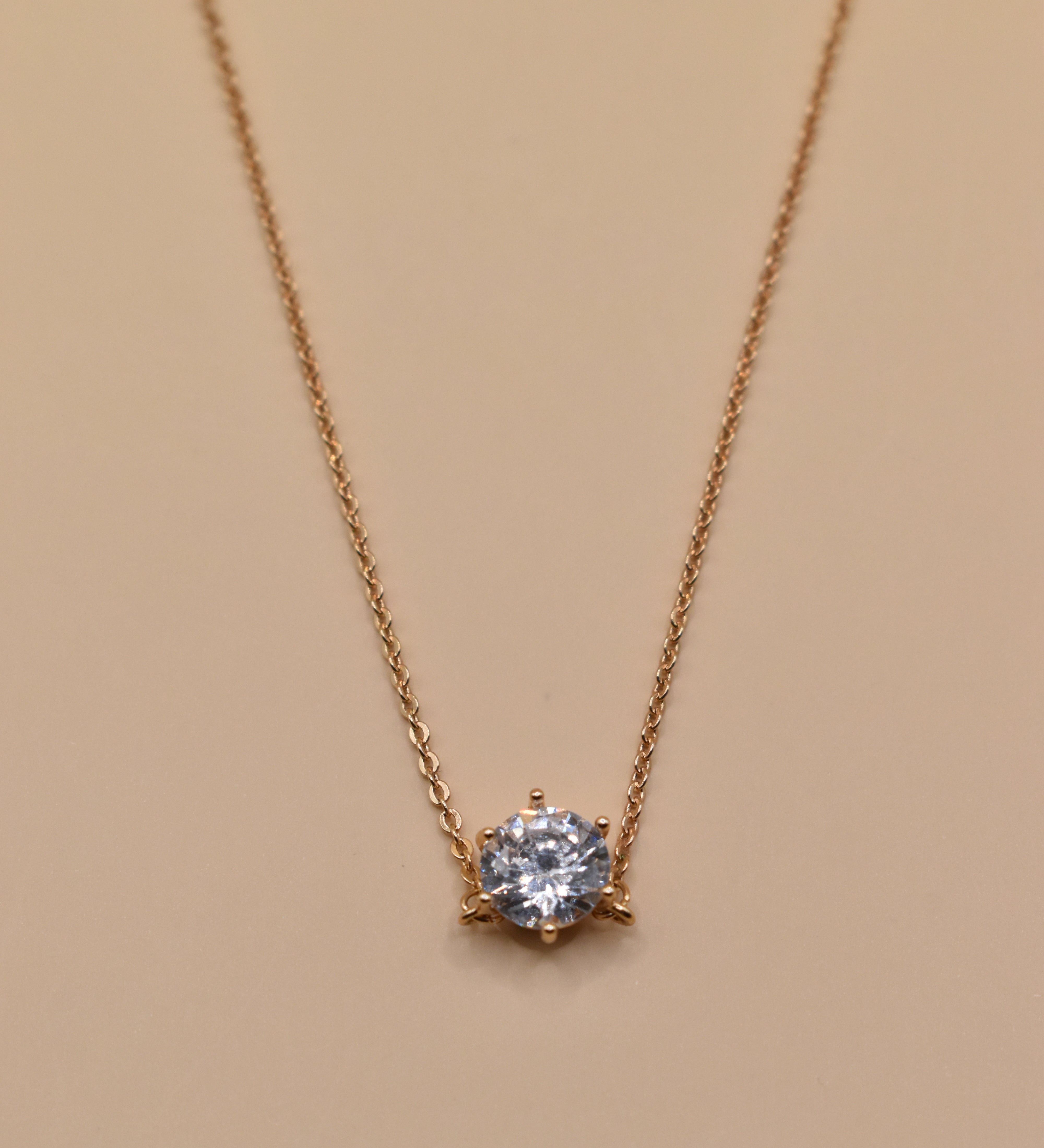 Cubic zirconia cz necklace on rose gold rhodium chain