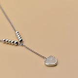 Heart necklace in rhodium stainless steel with drop pendant
