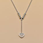 Heart necklace in rhodium stainless steel with drop pendant