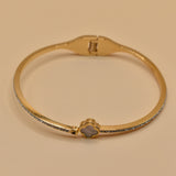White flower bangle gold floral bracelet with rhinestones