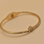White flower bangle gold floral bracelet with rhinestones