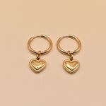 Heart Pendant Hoop Earrings in 18K Gold Stainless Steel