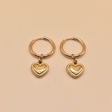 Heart Pendant Hoop Earrings in 18K Gold Stainless Steel