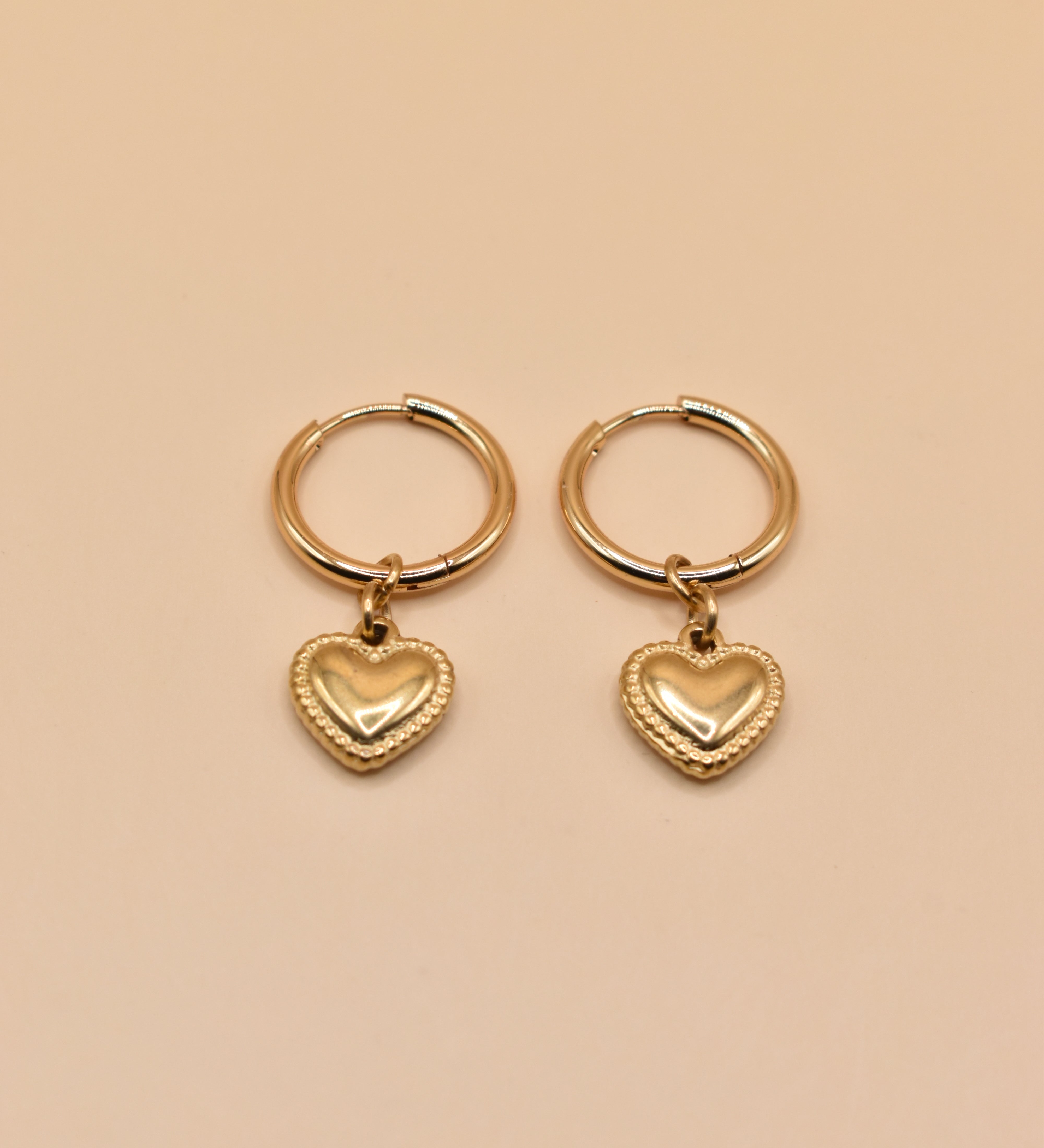 Heart Pendant Hoop Earrings in 18K Gold Stainless Steel