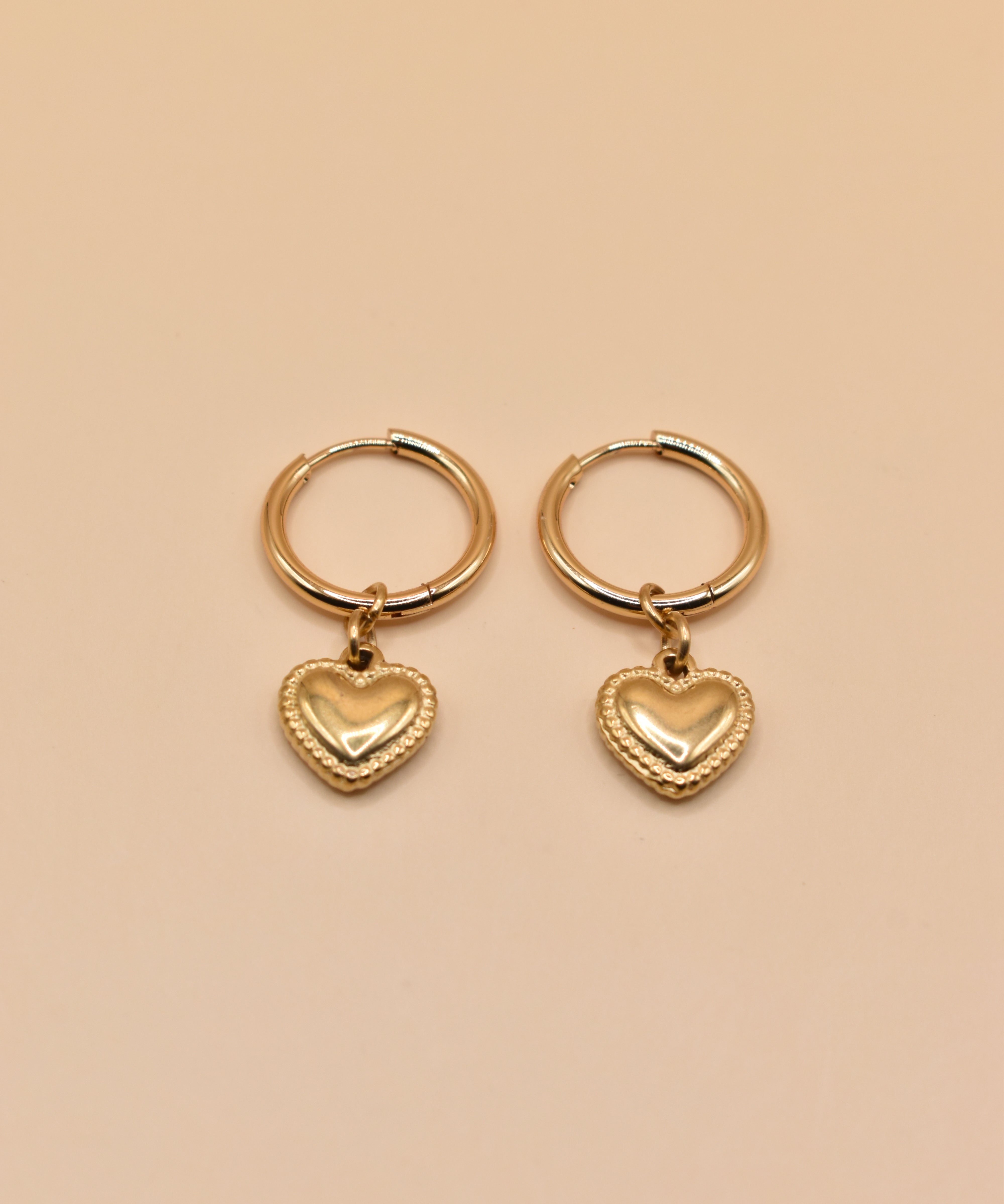 Heart Pendant Hoop Earrings in 18K Gold Stainless Steel