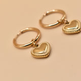 Heart Pendant Hoop Earrings in 18K Gold Stainless Steel