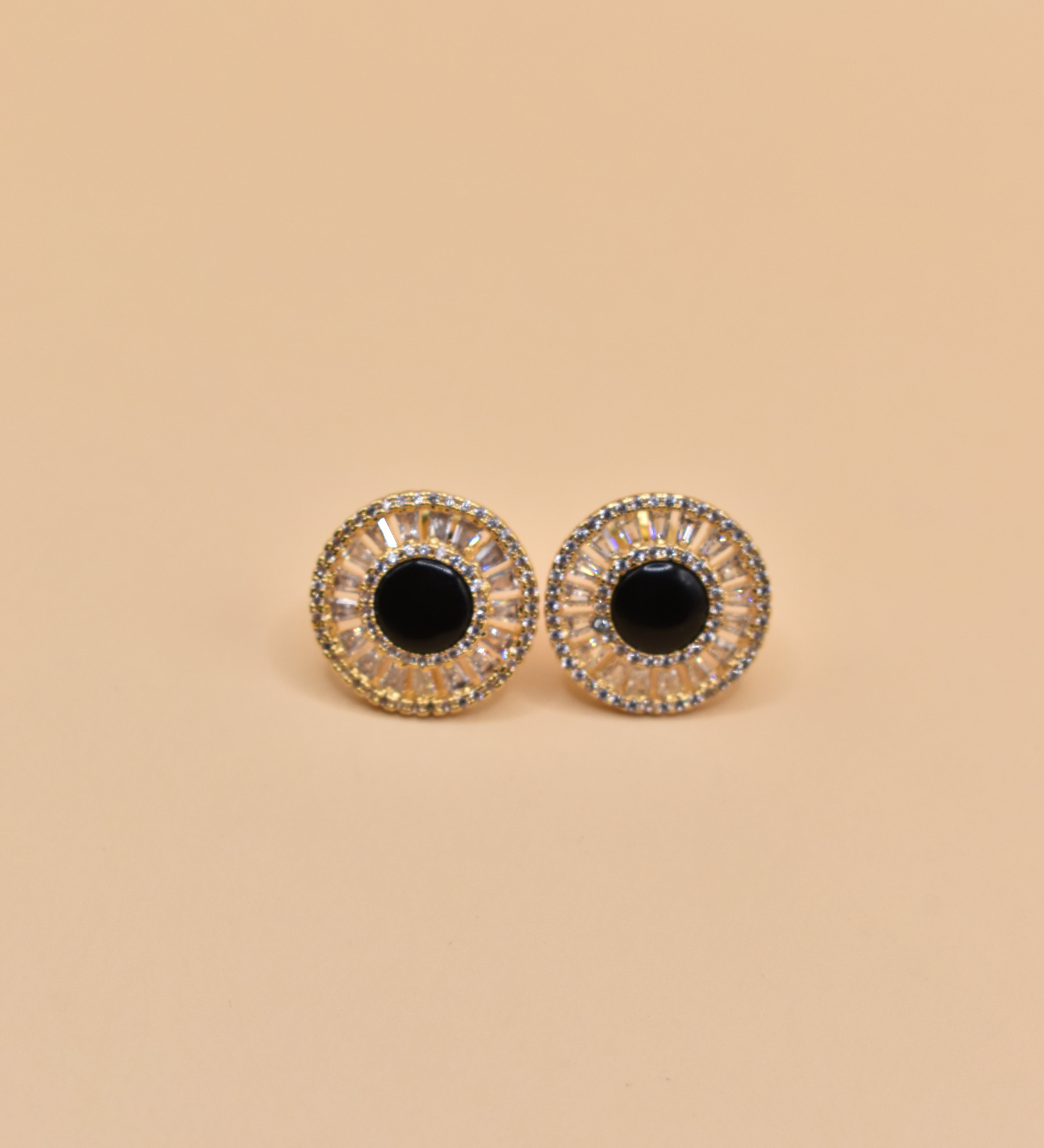 Gold plated malachite and cubic zirconia stud earrings
