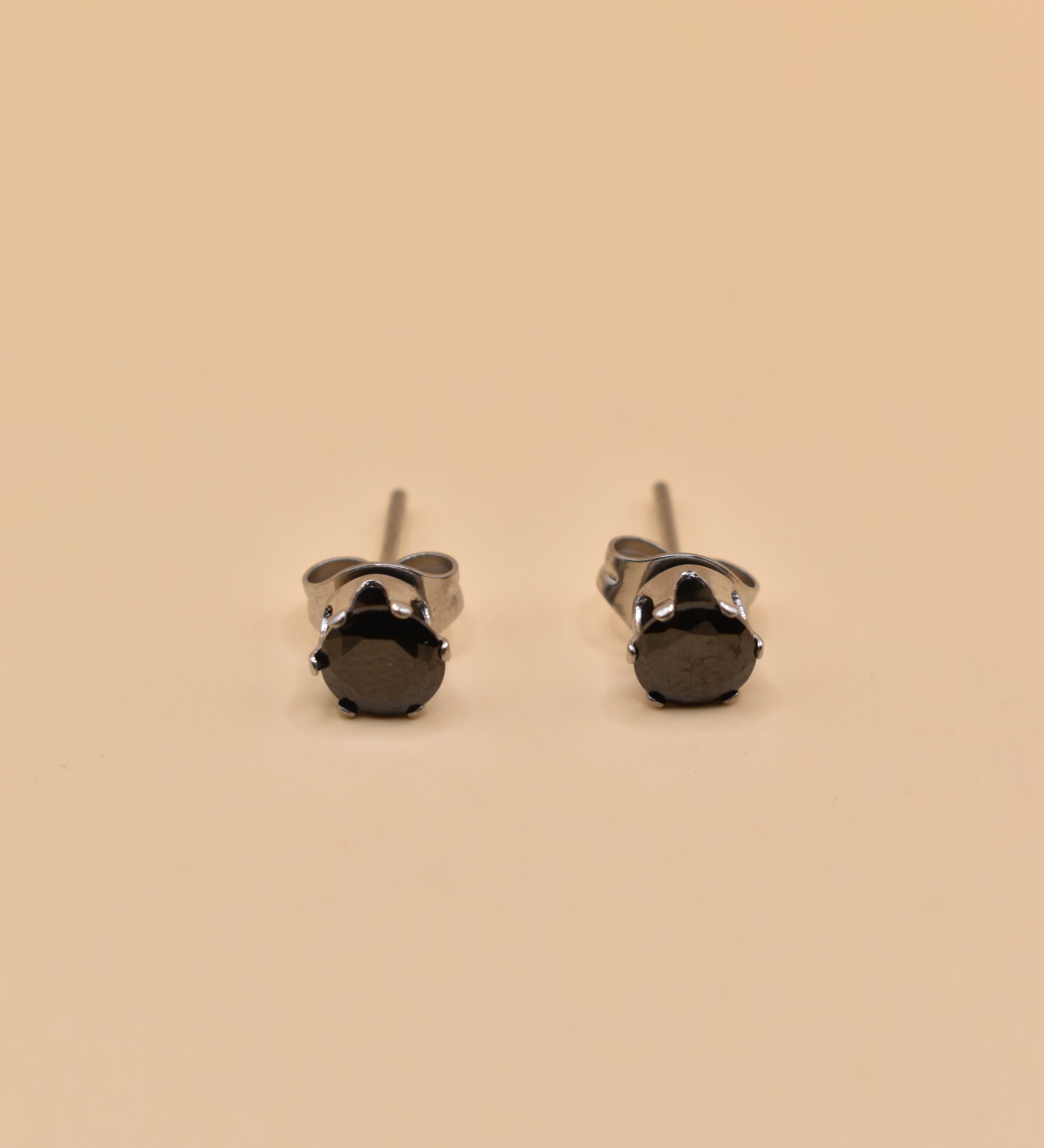 Black CZ stud earrings stainless steel with round stone