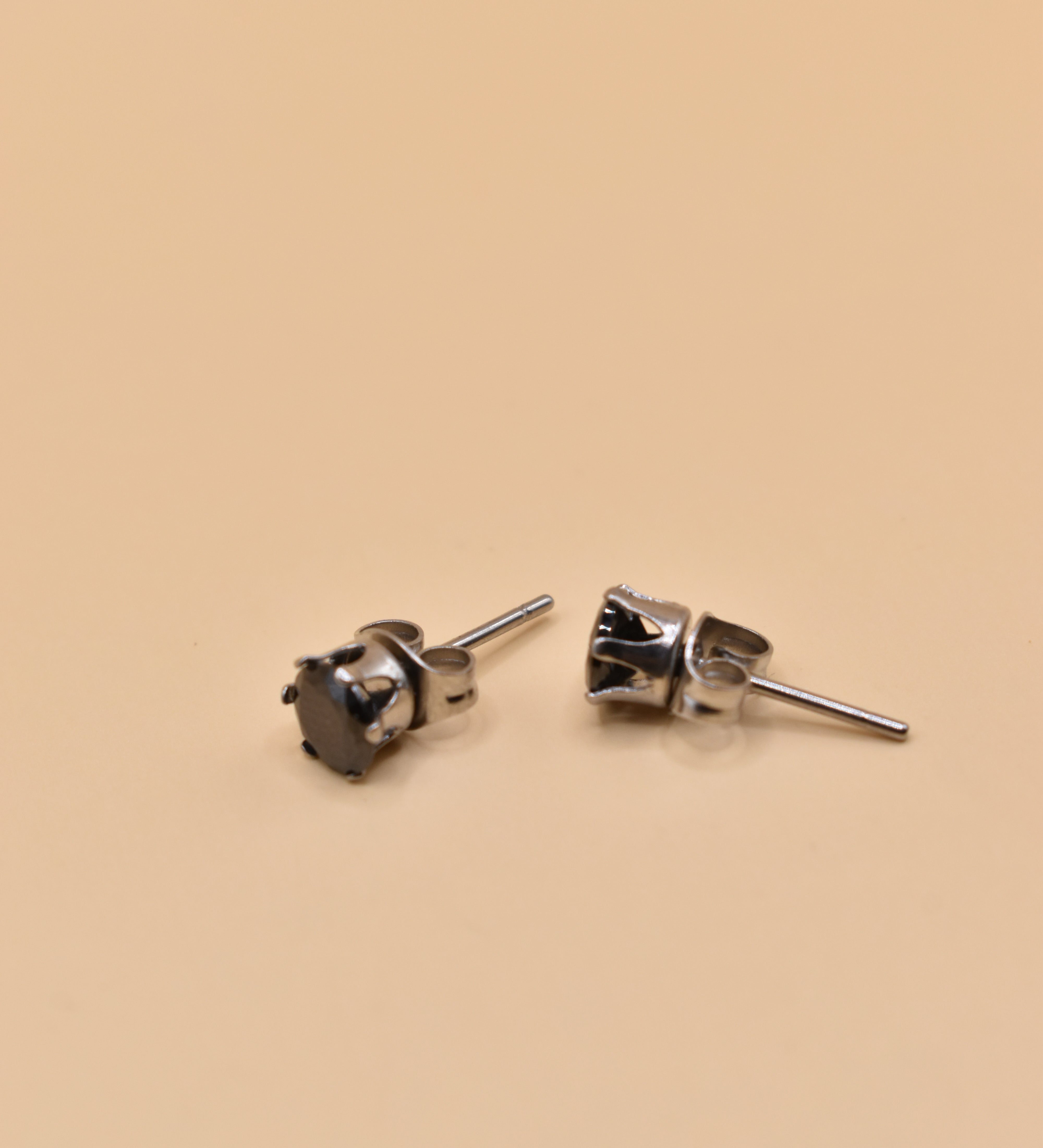 Black CZ stud earrings stainless steel with round stone