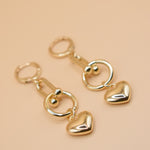 Dainty gold heart pendant link necklace on flat chain