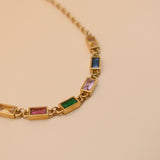 Stainless steel multicolor gold chain bracelet on white background