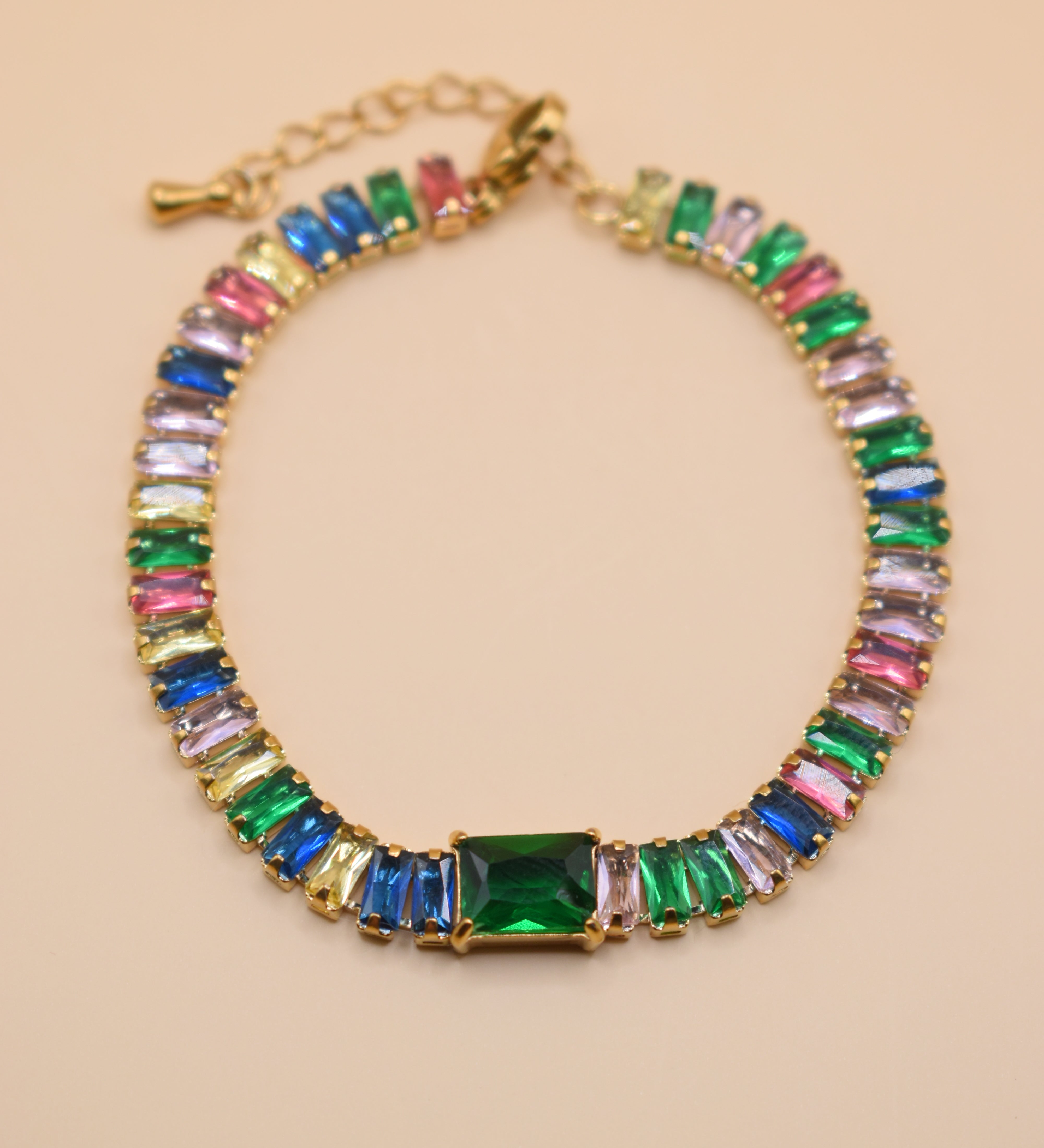 Multicolor tennis bracelet in stainless steel finish