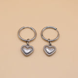 Heart Pendant Hoop Earrings in 18K Gold Stainless Steel