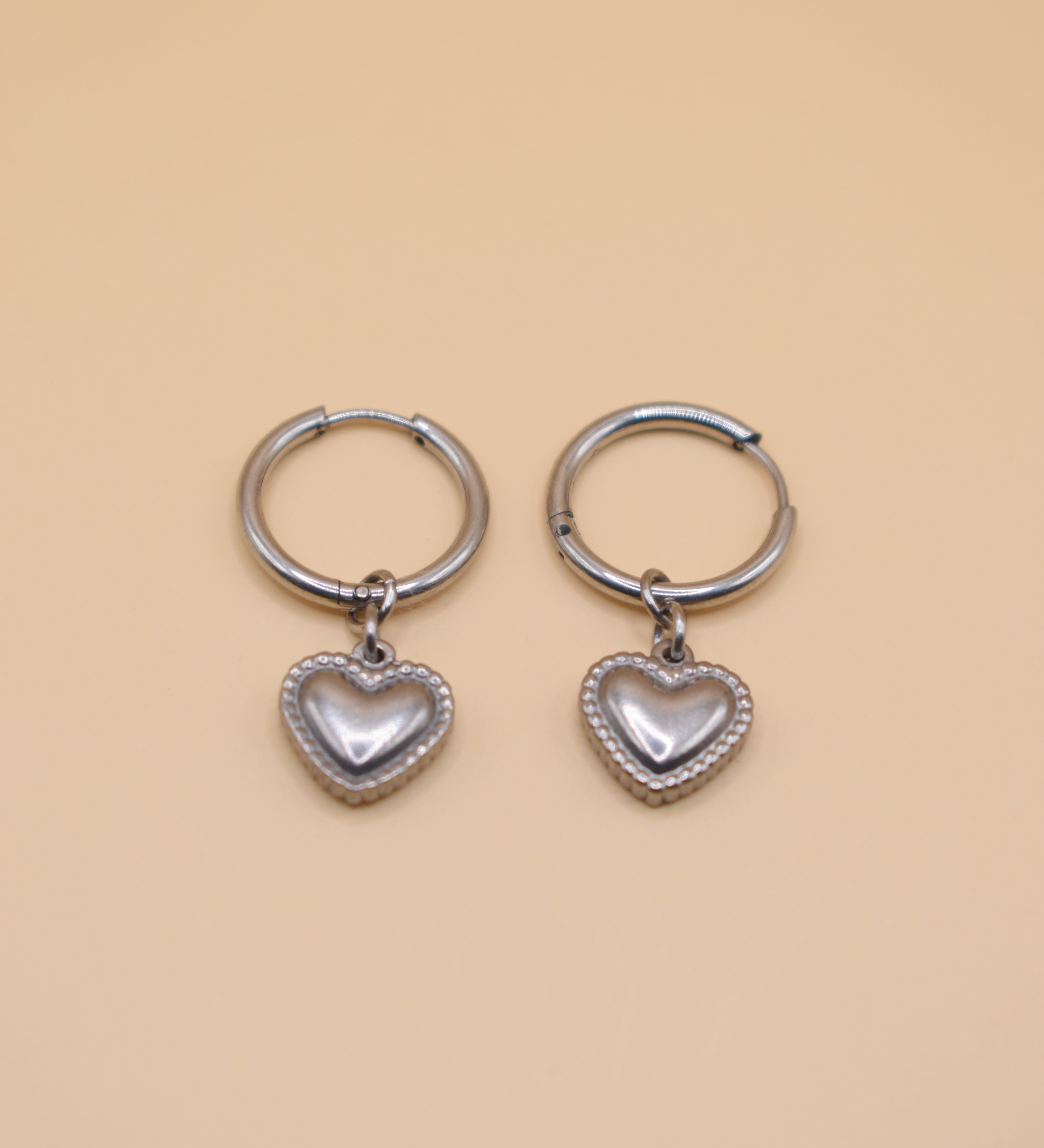 Heart Pendant Hoop Earrings in 18K Gold Stainless Steel