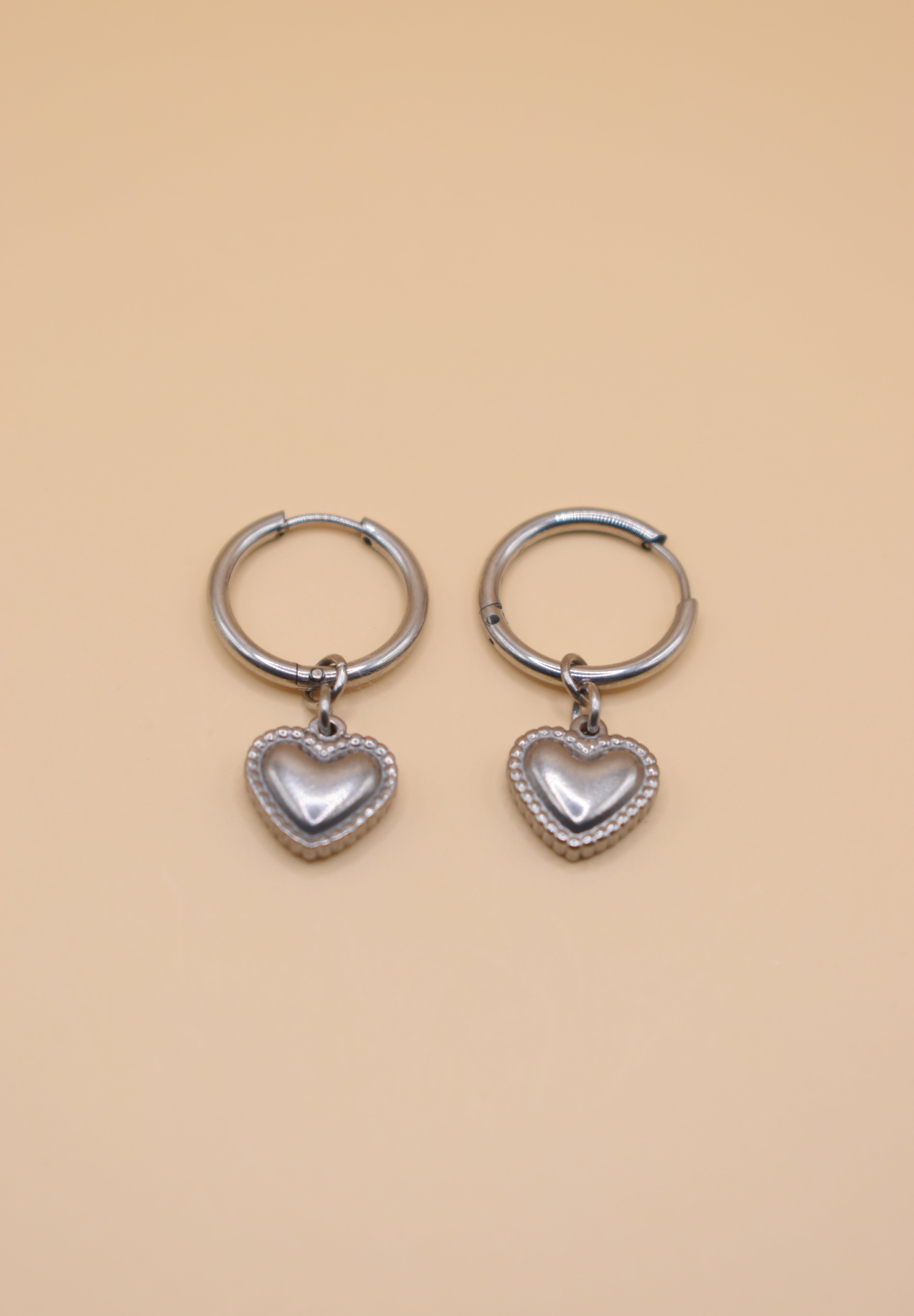Heart Pendant Hoop Earrings in 18K Gold Stainless Steel
