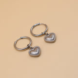 Heart Pendant Hoop Earrings in 18K Gold Stainless Steel